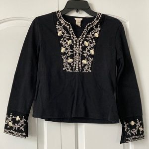 Split Neck J.Jill Shirt with Embroidered Detail
